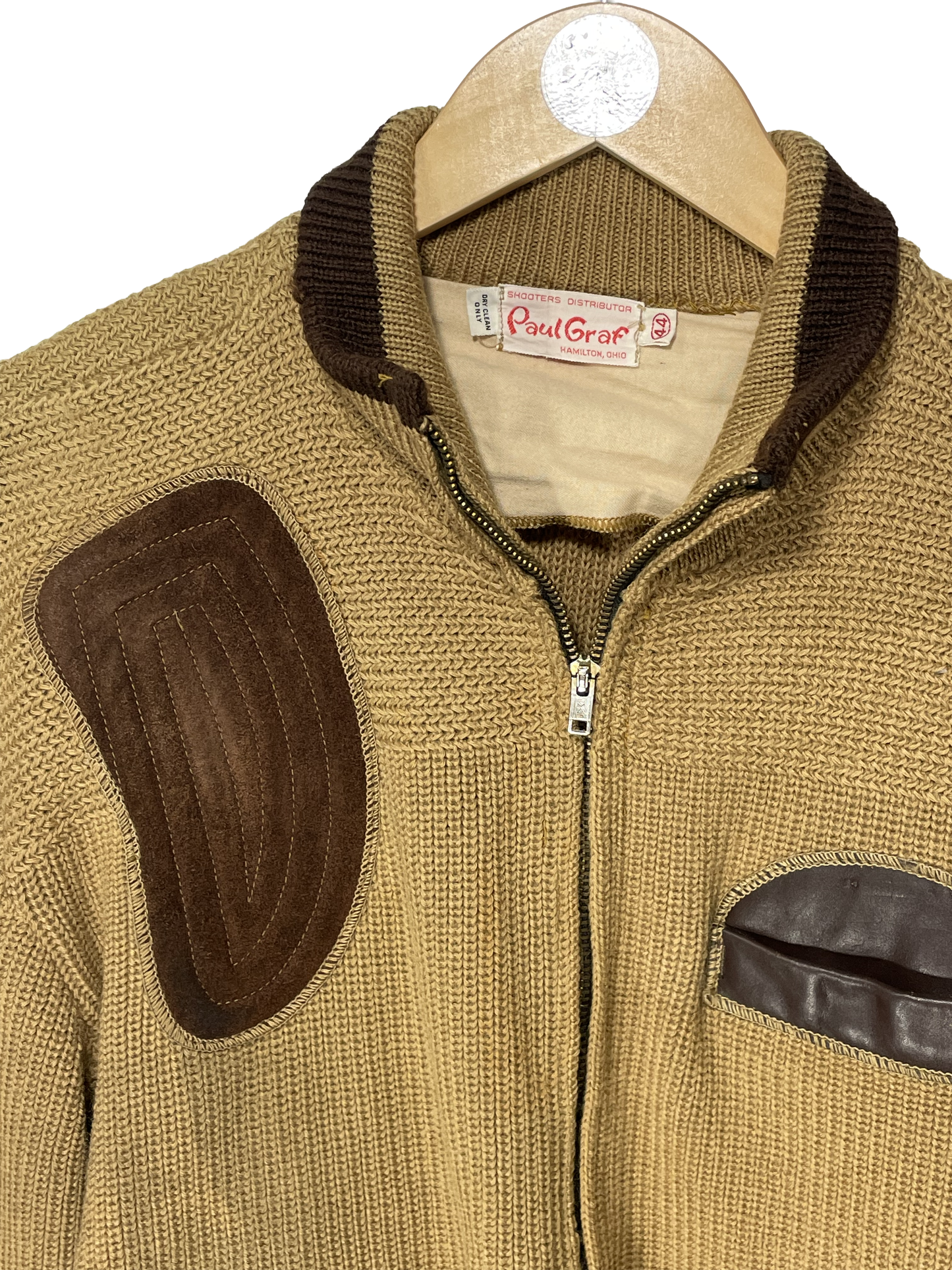 1960s Tan Wool Brown Suede ‘Paul Graff’ Hunters’ Zip Cardigan