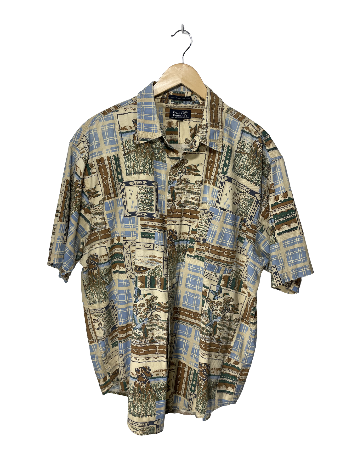 1980s Ducks Unlimited Tan Hunting Print Shirt