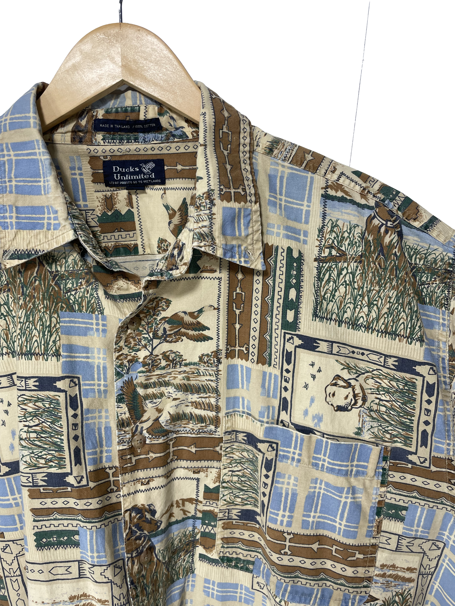 1980s Ducks Unlimited Tan Hunting Print Shirt