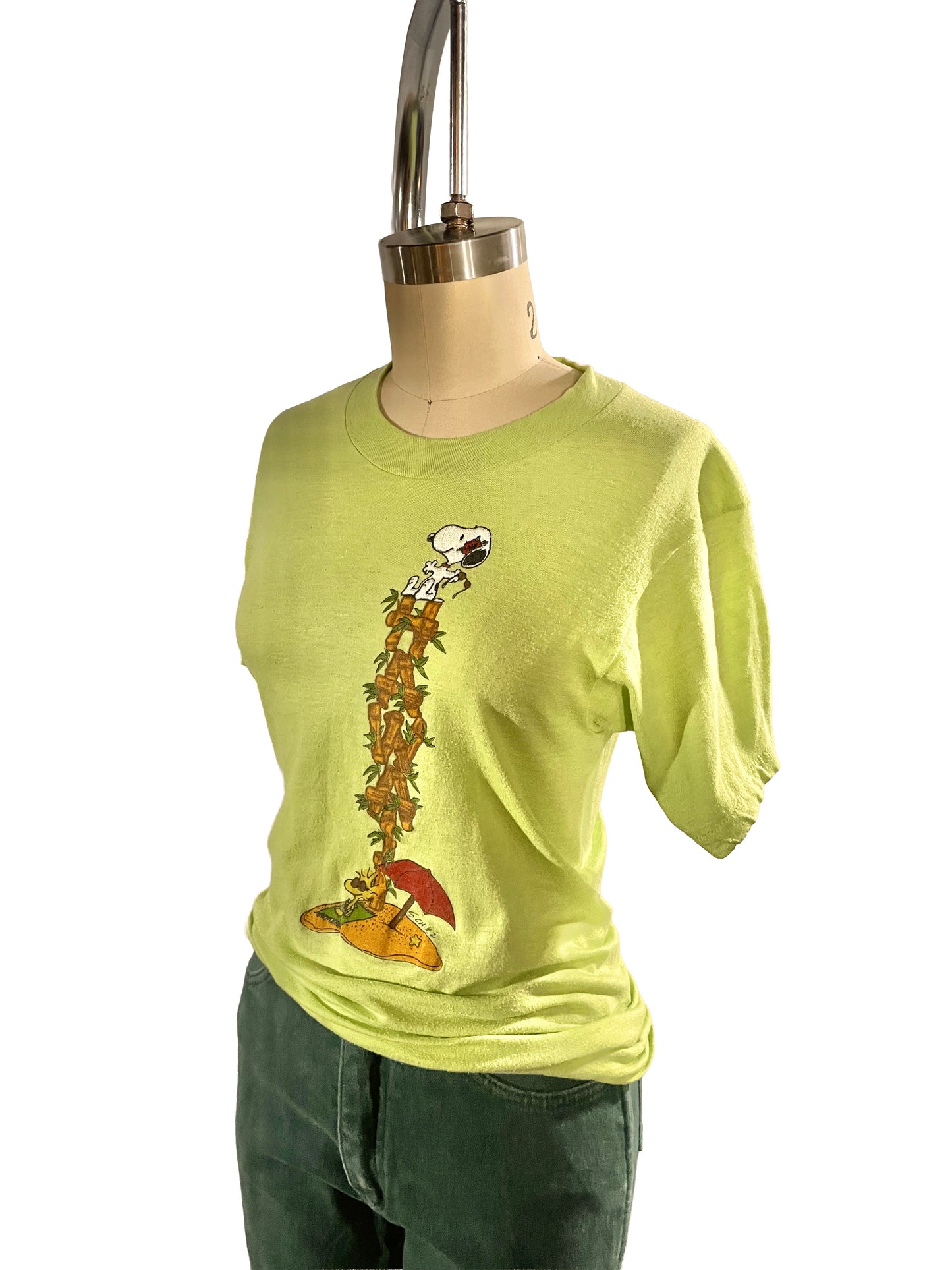 1970s Lime Green Handpainted Hawaii Snoopy Tee