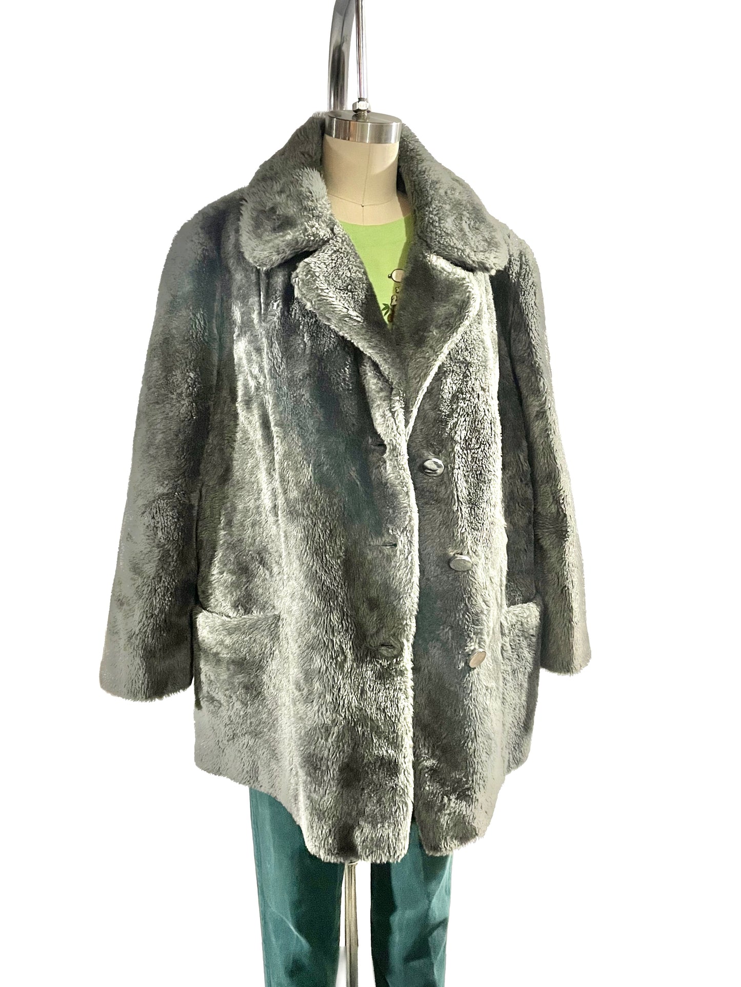 1970s Grey Faux Fur Car Coat