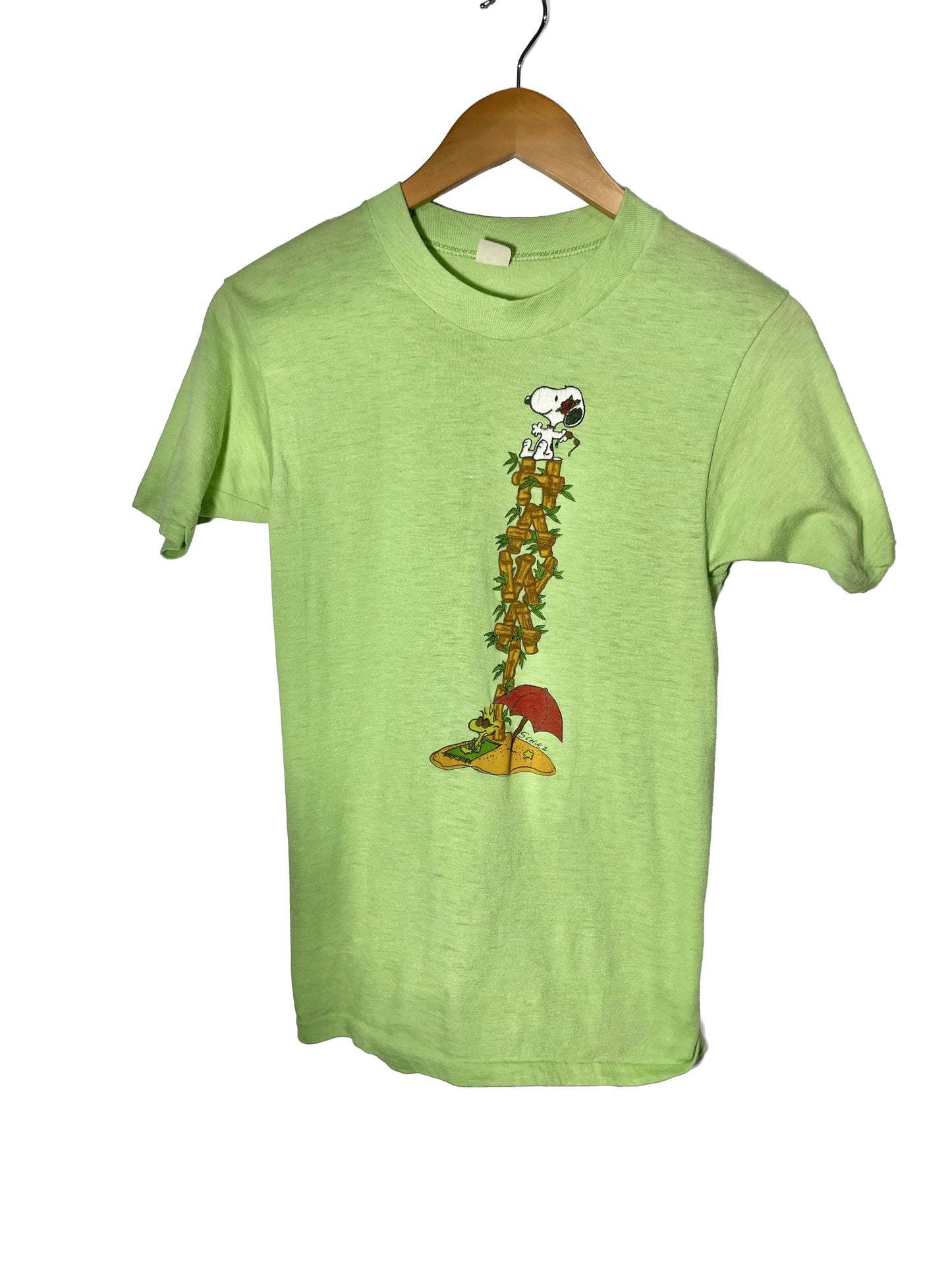 1970s Lime Green Handpainted Hawaii Snoopy Tee