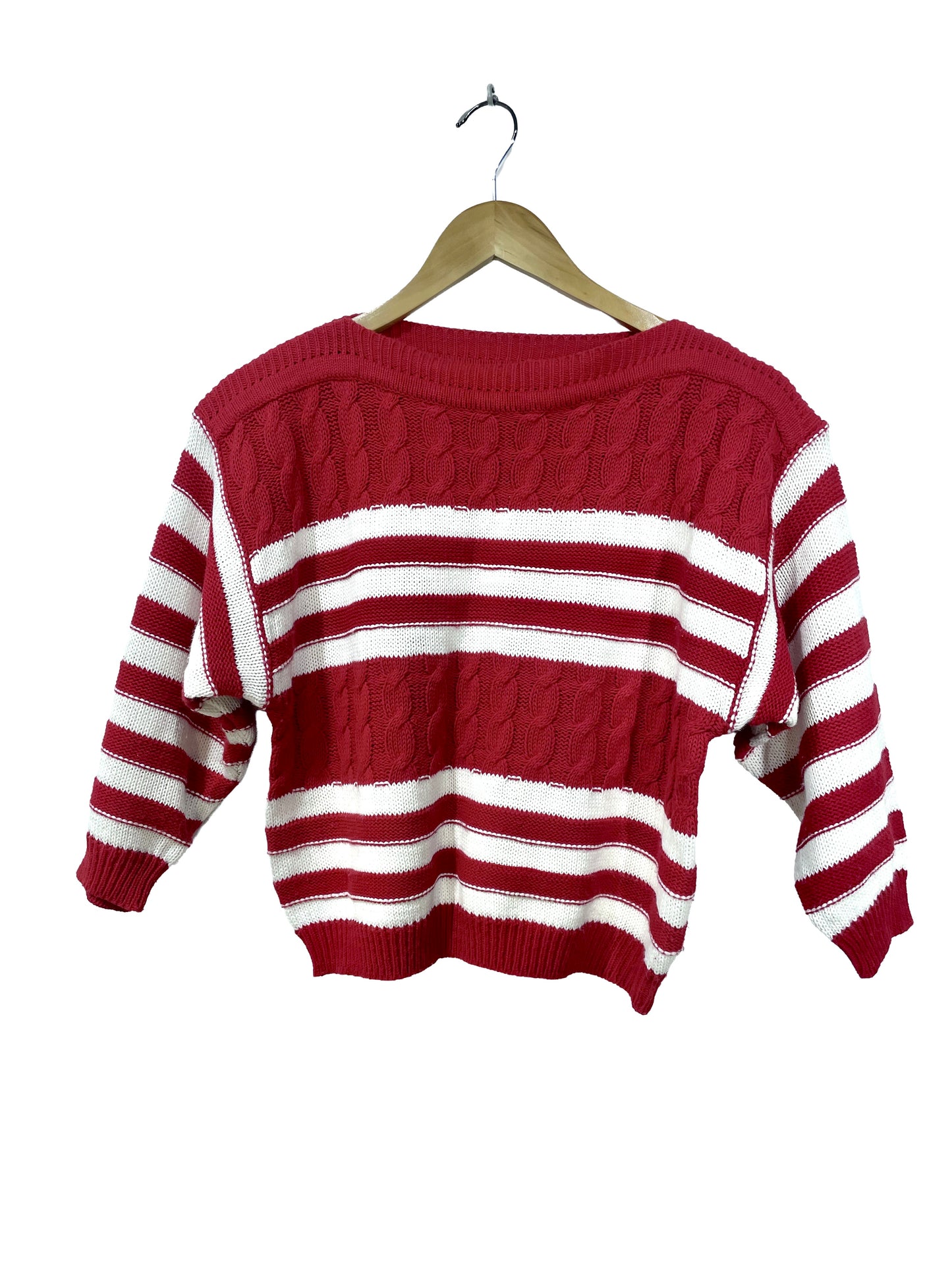 1980s Red White Striped Cropped Cotton Sweater