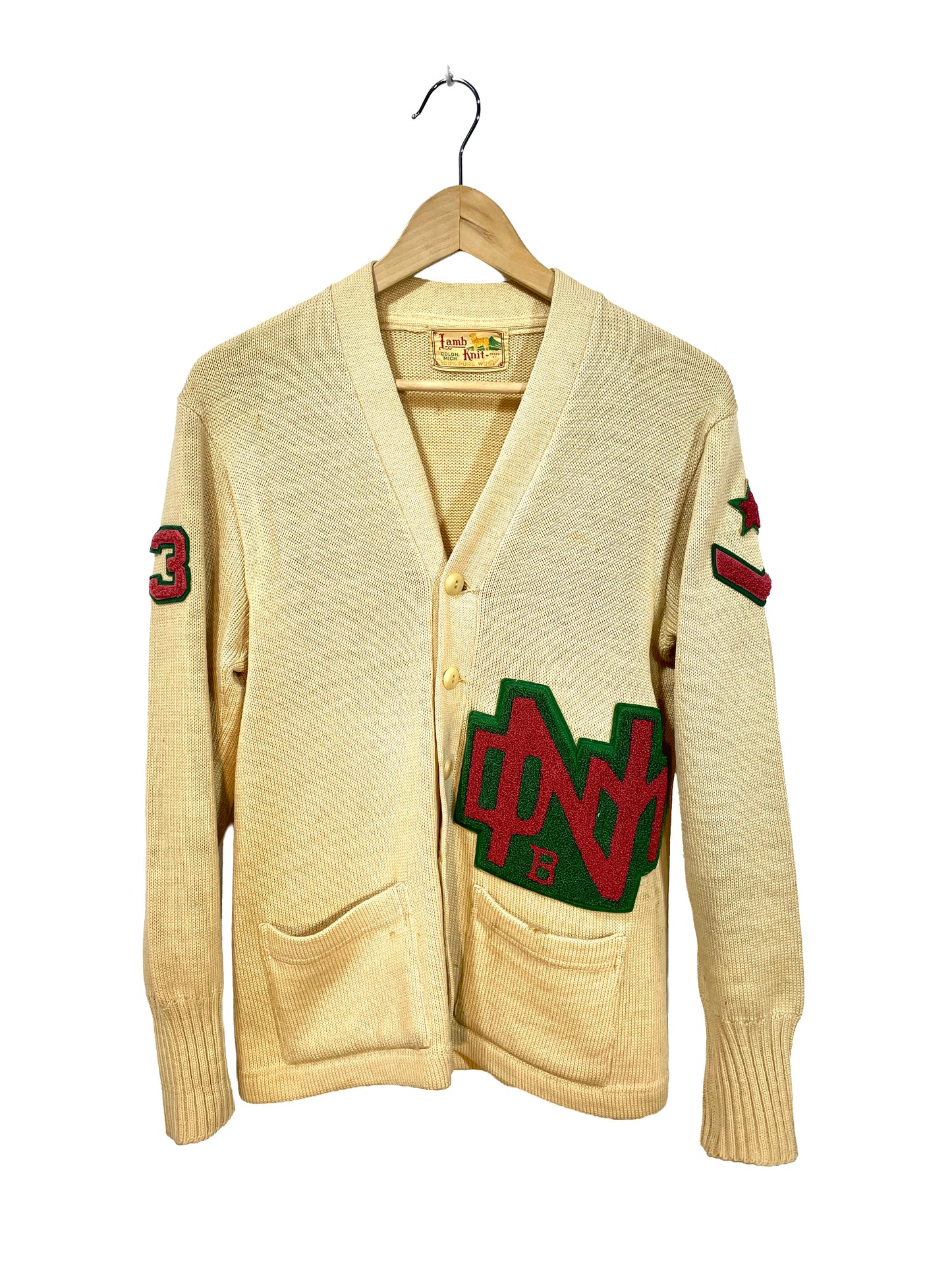 1950s Cream Wool DM North High School Academic Letter Cardigan