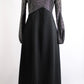 1970s Silver Metallic Reverse Collar Black Knit Maxi Gown