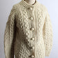 1970s Cream Wool Cable Knit Bobble Button Cardigan