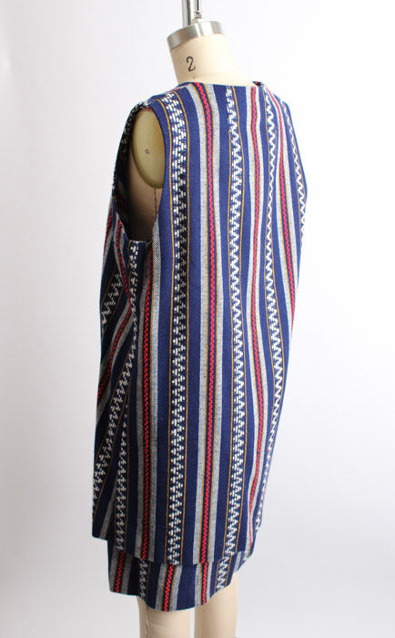 1970s Blue Red Yellow Pattern Striped Woven Vest and Skirt Set
