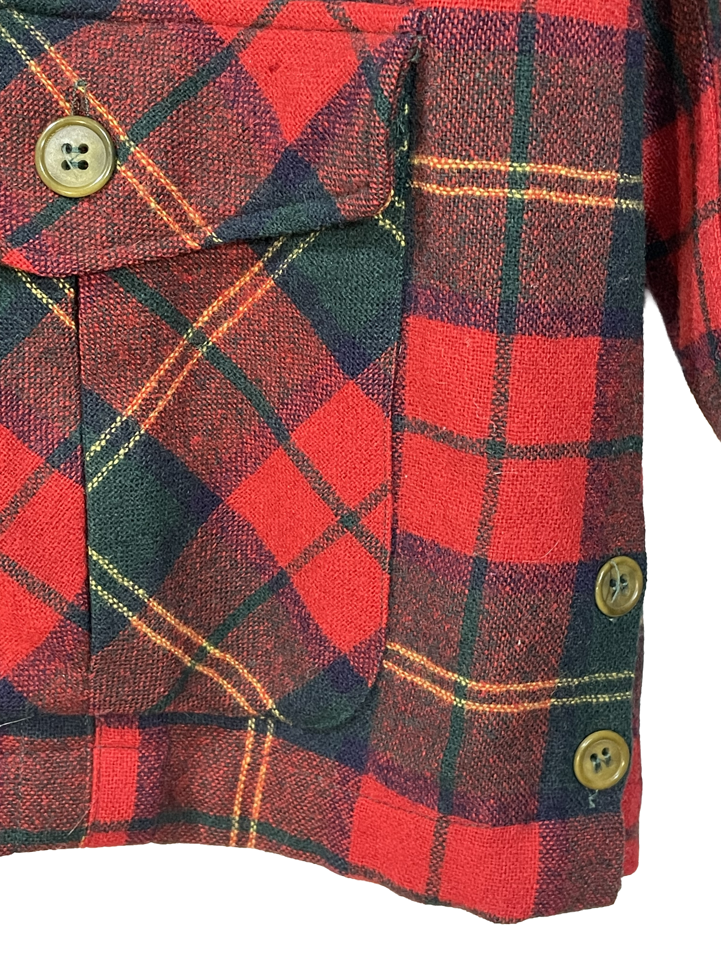 1950s Red Green Plaid ‘American Golfer’ Pleated Plaid Wool Shirt Jac