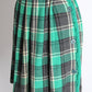 1960s Teal Grey Off-White Plaid Wooly Fringe Trim Pleated Skirt