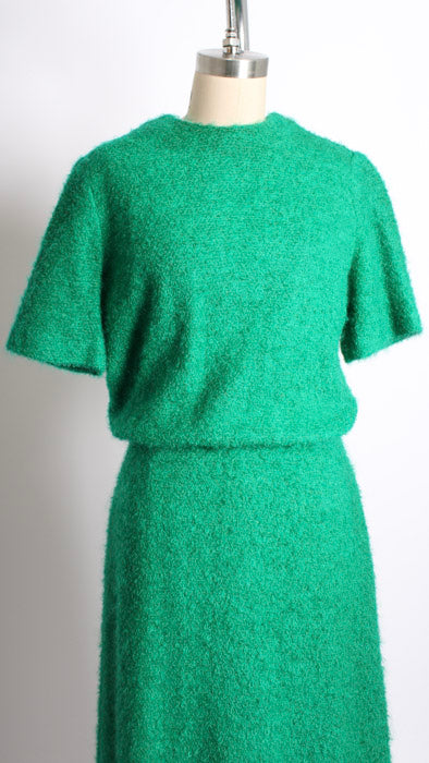 1960s Jungle Green Wool Boucle Dress