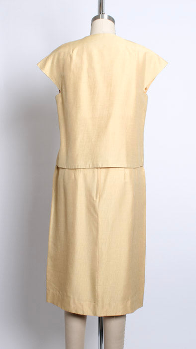 1950s Peach Covered Button Silk Wiggle Dress