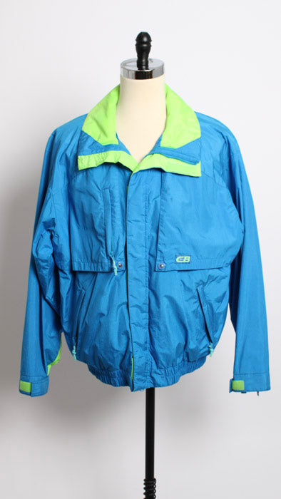 1990s Neon Blue Lime Colorblock Ski Jacket