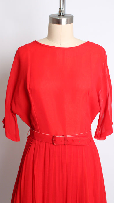 1960s Red Silk Chiffon Party Dress