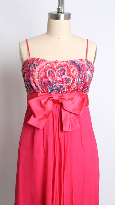 1970s Pink Silk Chiffon Sequin Mini Dress