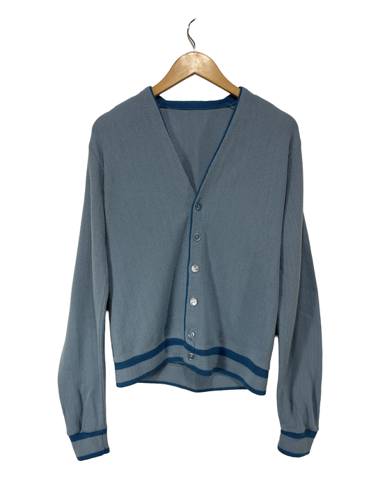 1960s Powder Blue Tonal Trim Acrylic Men’s Cardigan / Size M