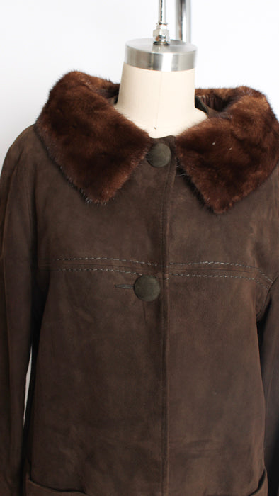 1960s Chocolate Brown Suede Fur Collar Jacket