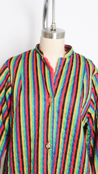 1970s Multicolor Striped Button Nylon Bed Jacket