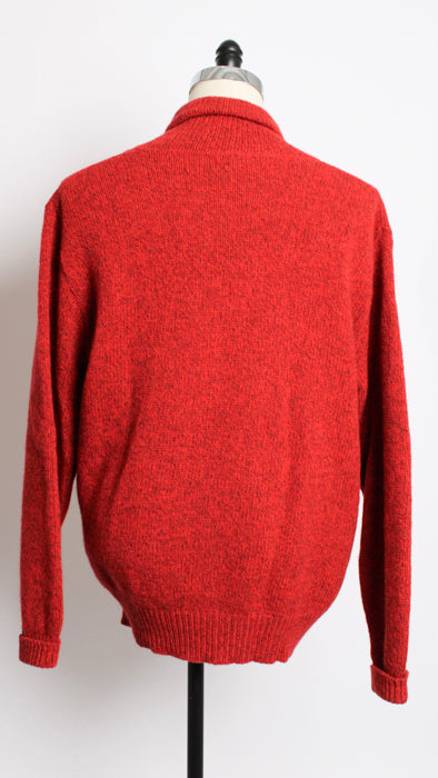 1980s Red Grey Marled Wool Blend Shawl Collar LL Bean Sweater