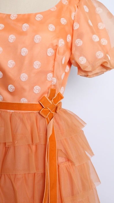 1970s Peach Layered Tulle Gown