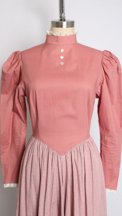 1970s Pink Quilted Skirt Prairie Dress