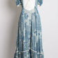1970s Blue Floral Print Cotton Maxi Dress