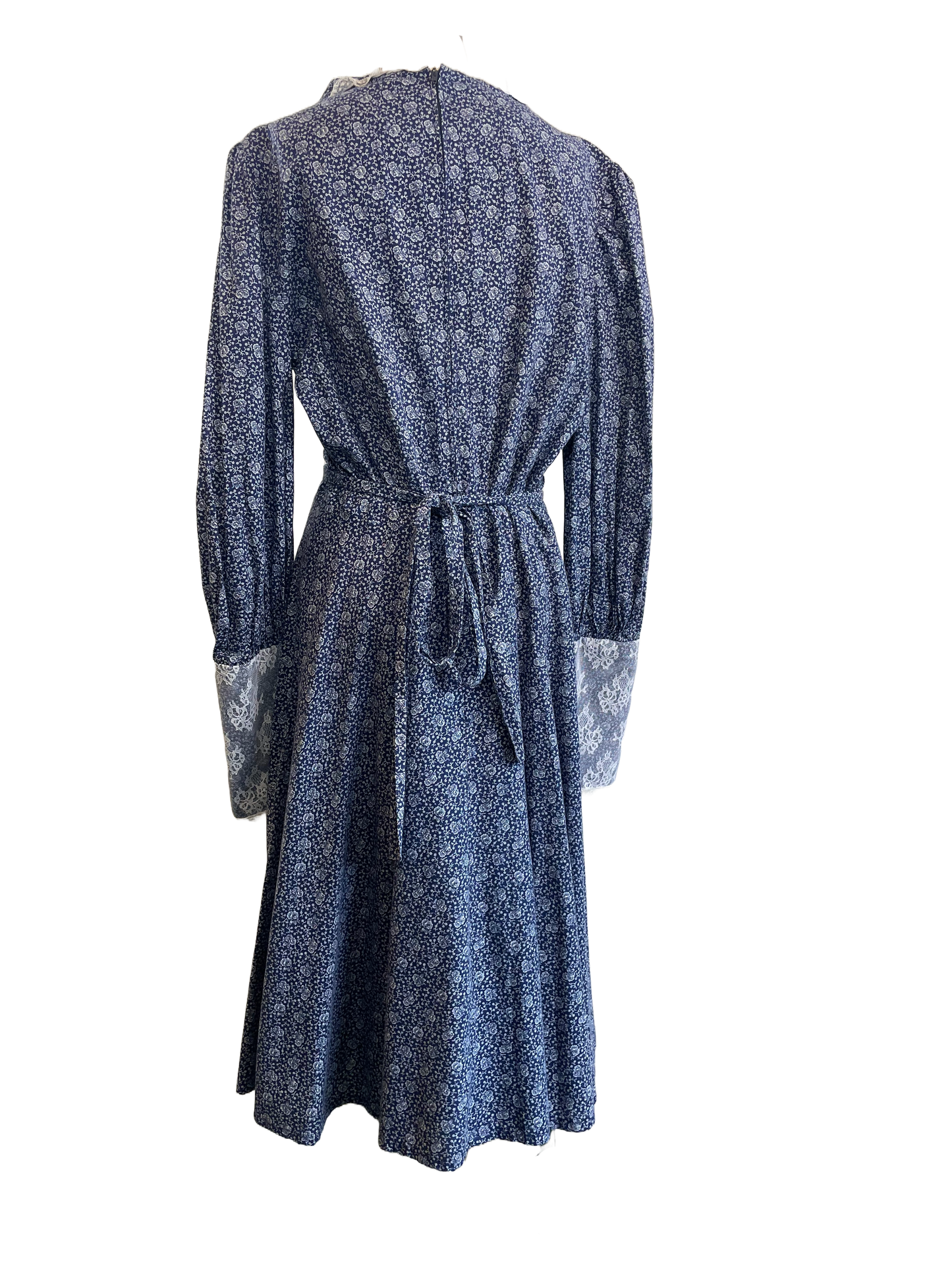 1970s Blue Ditsy Floral Gunne Sax Style Maxi Dress