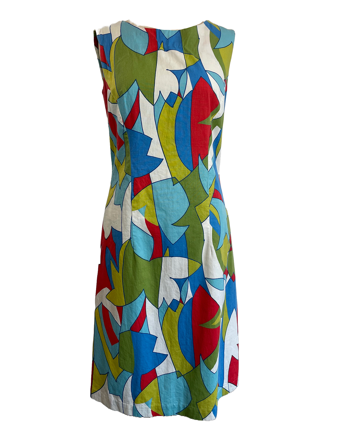 1960s Multicolor Op Art Cotton Handmade Shift Dress