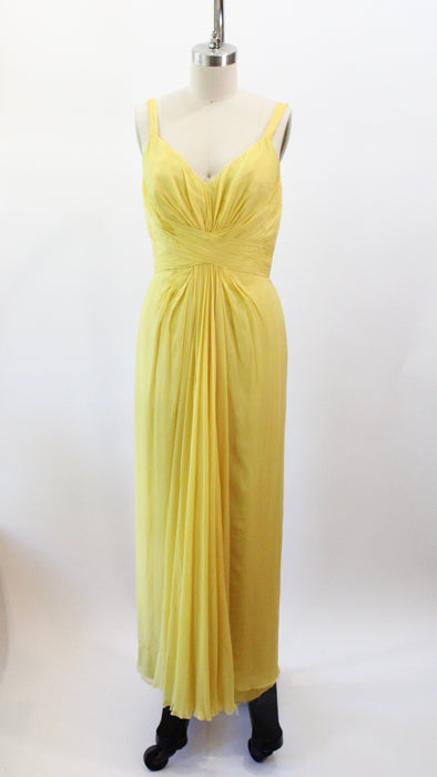 1960s Saffron Yellow Silk Chiffon Strappy Party Dress