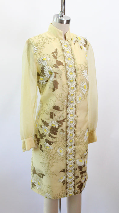 Early 1970s Buttercream Yellow Shaheen Print Dress