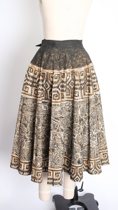 1950s Black Gold Hand-Painted Sequin Circle Skirt
