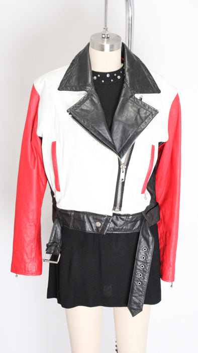 1980s Tricolor Cropped Leather Moto Jacket