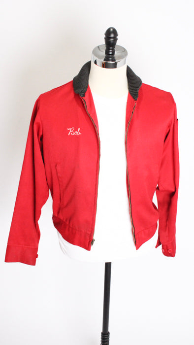 1950s Crimson Gabardine Ribbed Collar ‘Bob’ Bomber Jacket