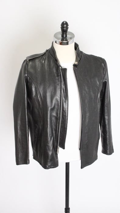 1960s Black One-Epaulet Leather Cafe Racer Jacket