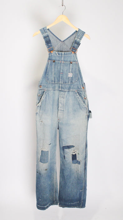 1950s Hand-Repaired PAY DAY Square-Bak Denim Workwear Overalls