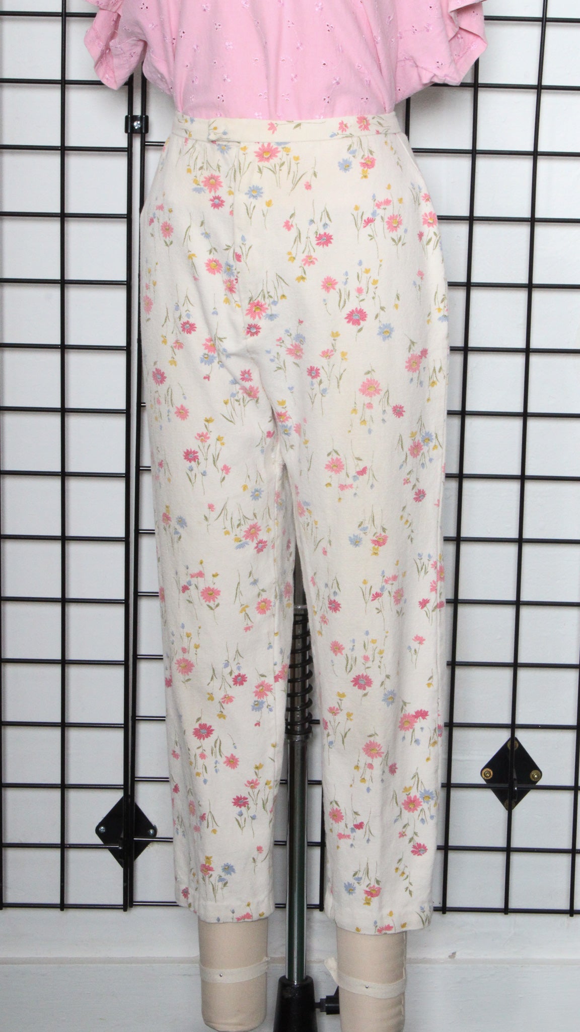 1960s Cotton Floral Sailcloth Tapered Trousers