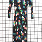 1970s Black Floral Print Polyester Maxi Dress