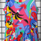 1980s Multi Brights Hawaiian Tropical Motif Handmade Dress