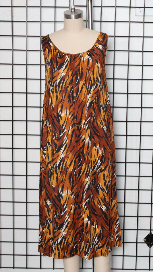 1970s Tiger Stripe Slinky Slip Dress