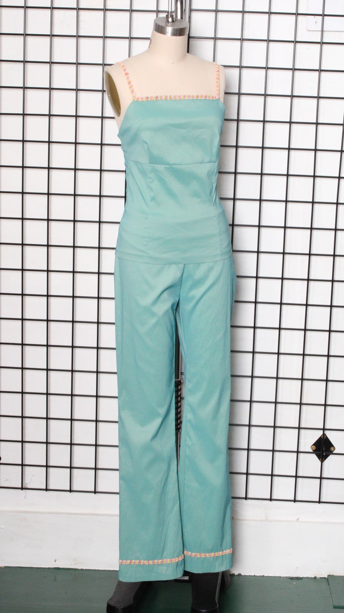 1990s 2-Piece Blue Raised Trim Pants and Tank Set