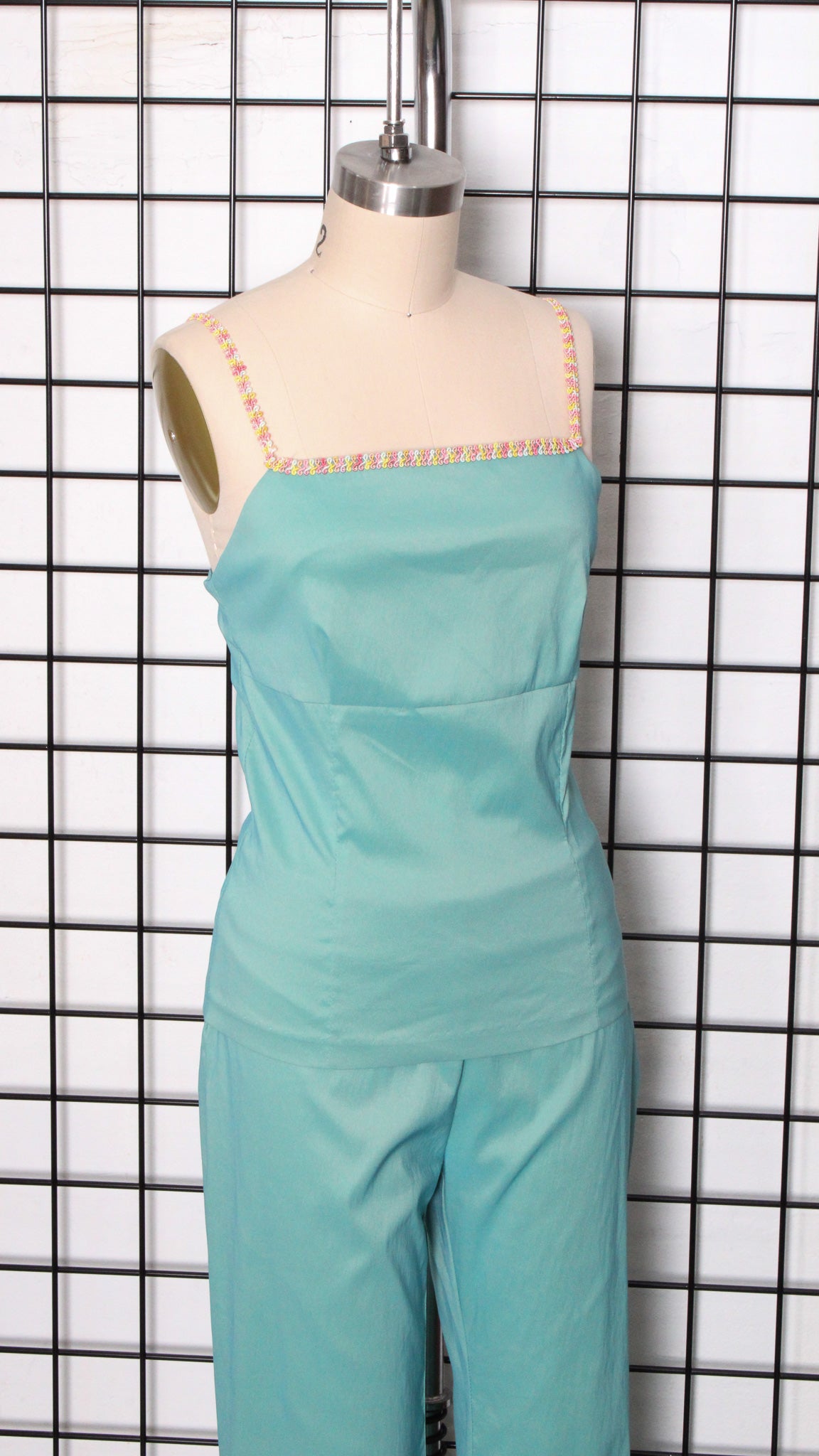 1990s 2-Piece Blue Raised Trim Pants and Tank Set