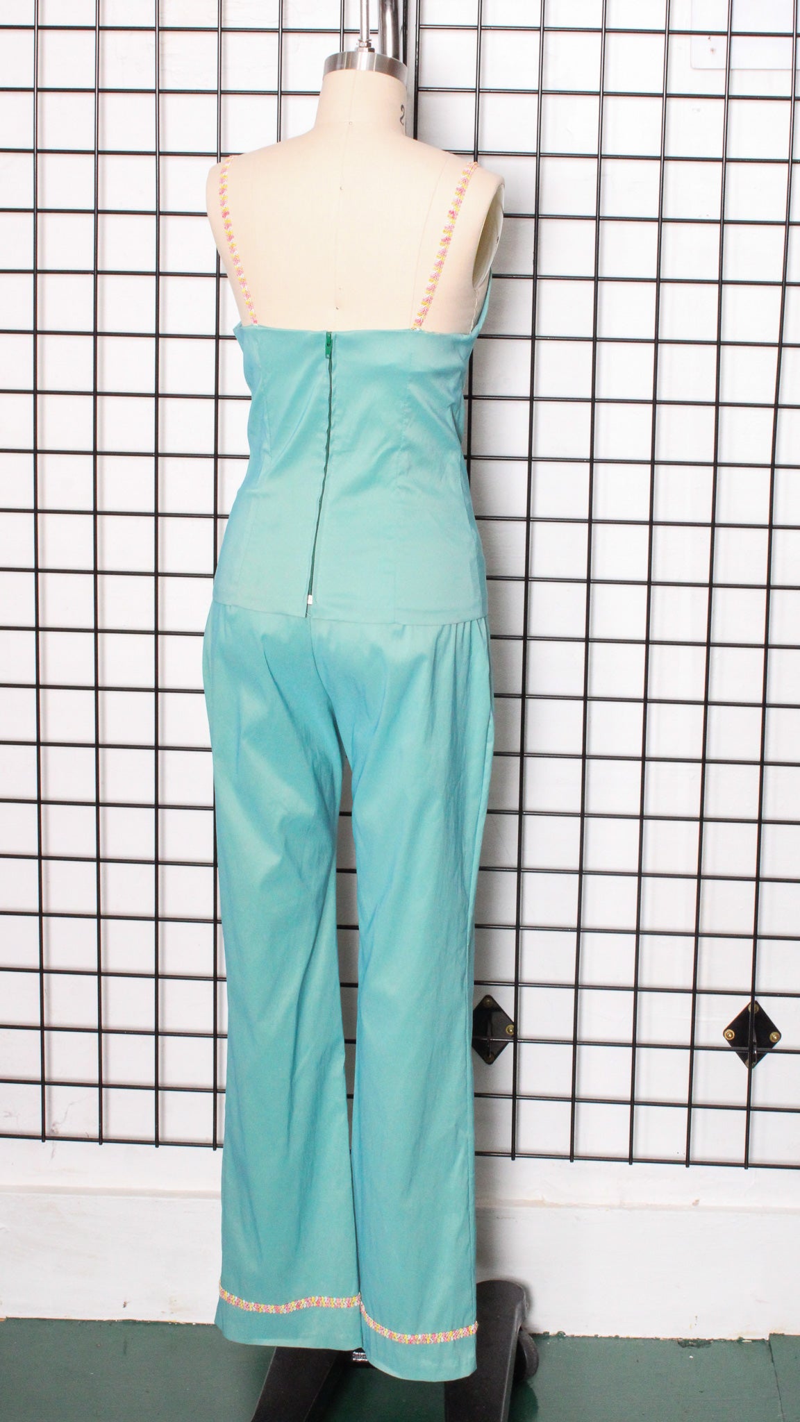 1990s 2-Piece Blue Raised Trim Pants and Tank Set