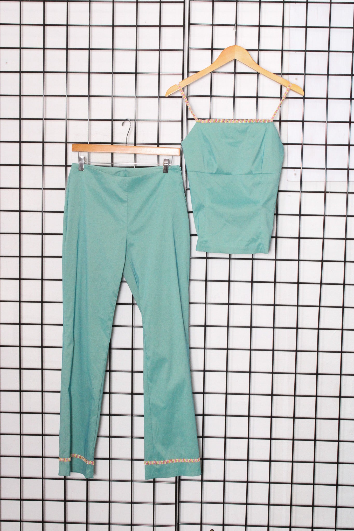 1990s 2-Piece Blue Raised Trim Pants and Tank Set