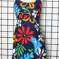 1970s Navy Multicolor Hawaiian Floral Tie Back Dress