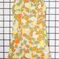 1970s Orange Olive Grey Floral Ruffle Hem Scarf Collar Shift Dress