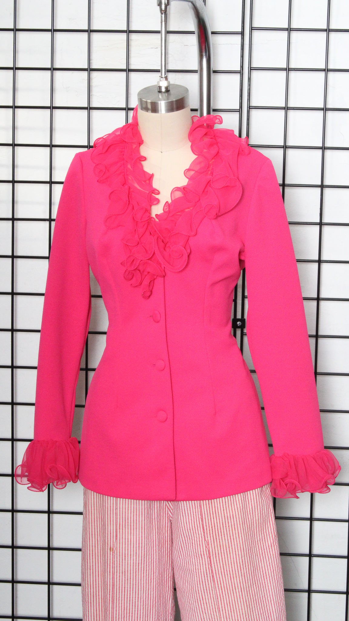 1970s Hot Pink Ruffle Blouse