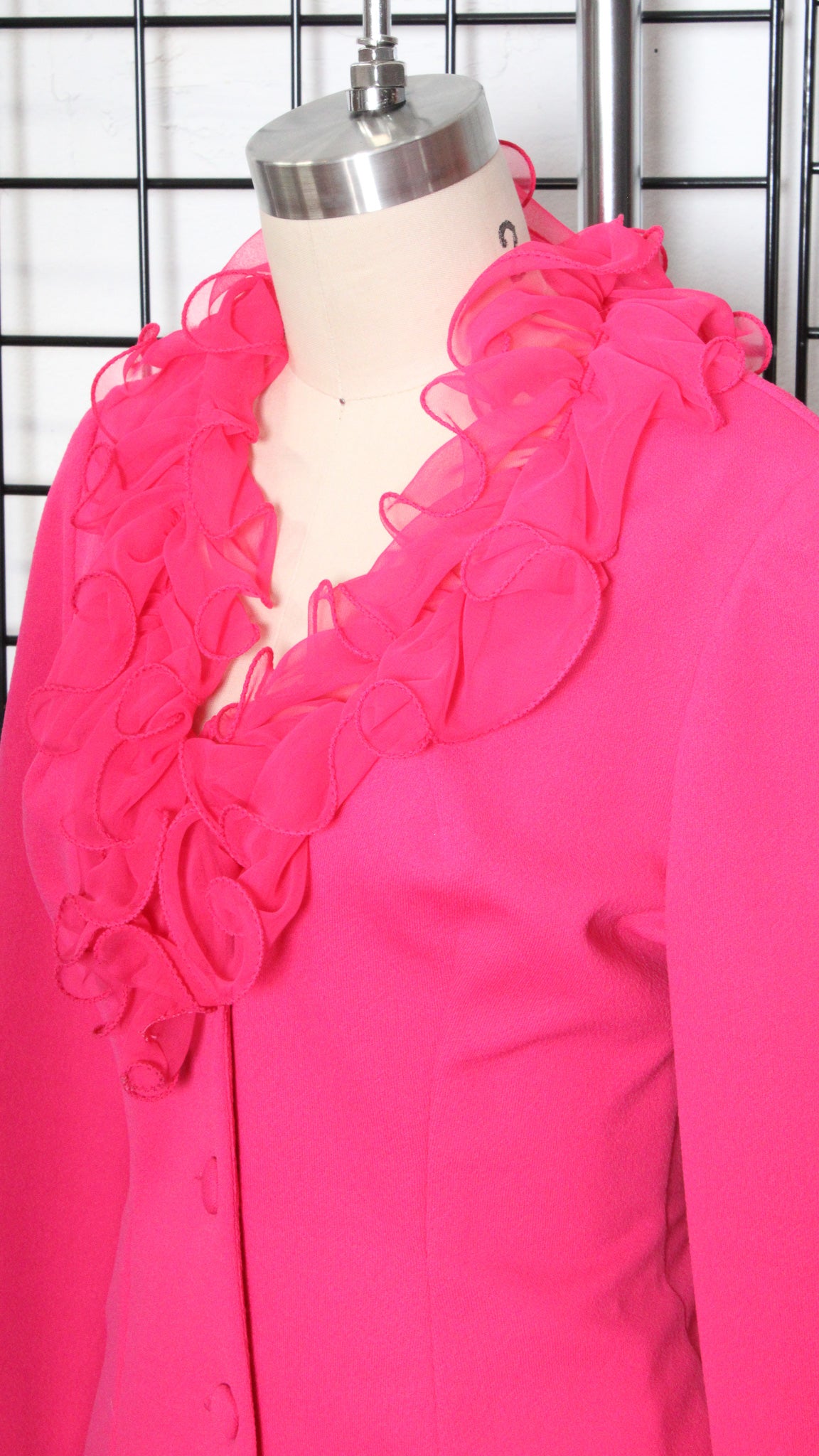 1970s Hot Pink Ruffle Blouse