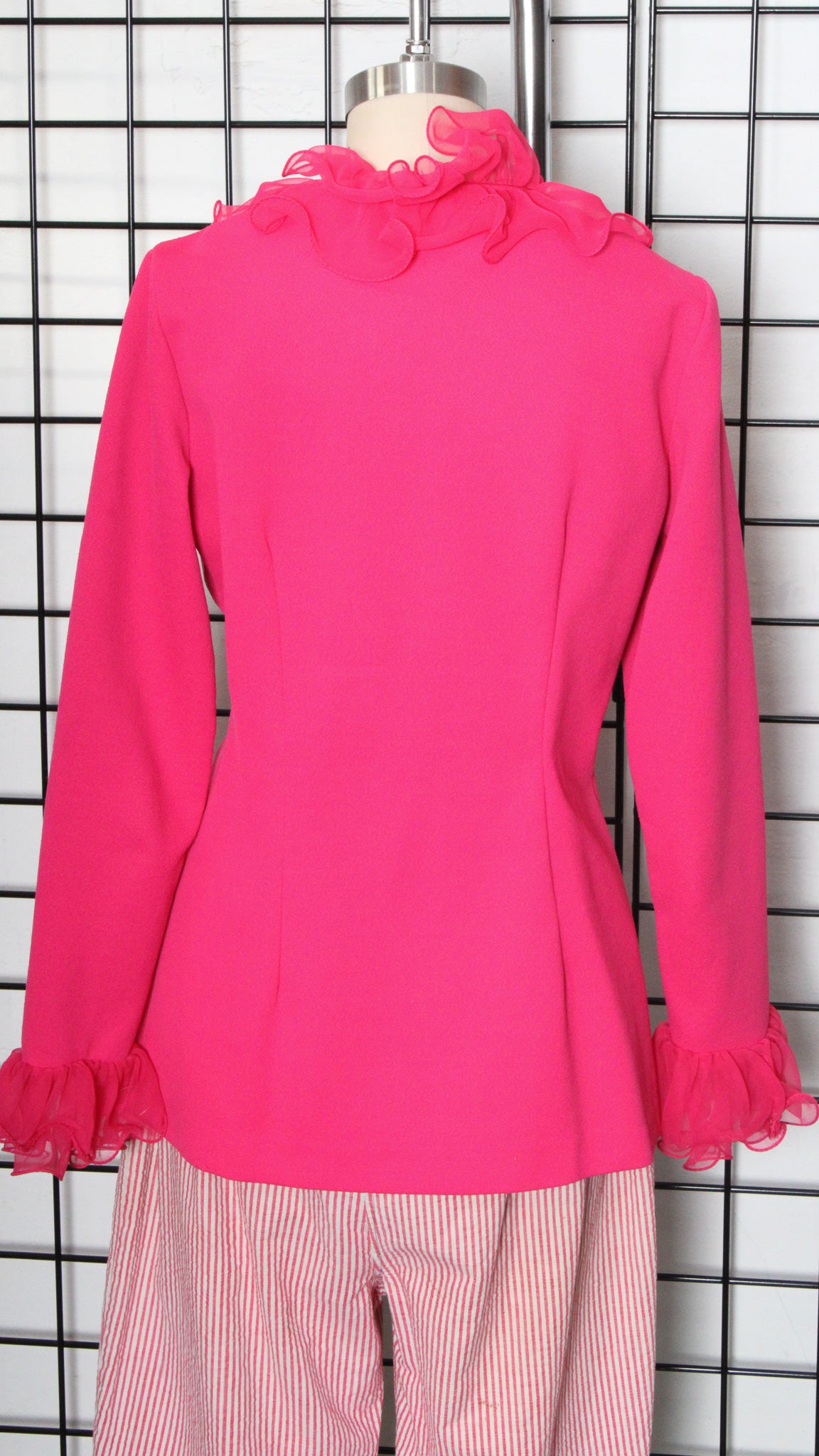 1970s Hot Pink Ruffle Blouse