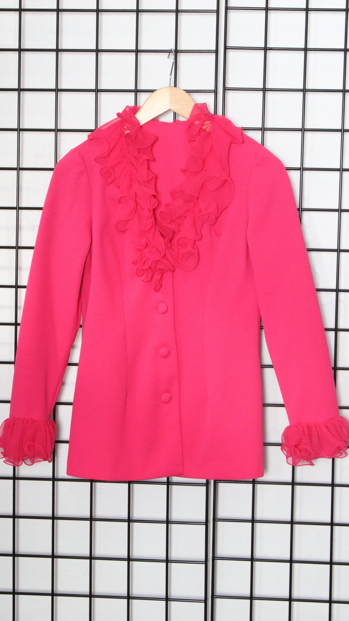 1970s Hot Pink Ruffle Blouse