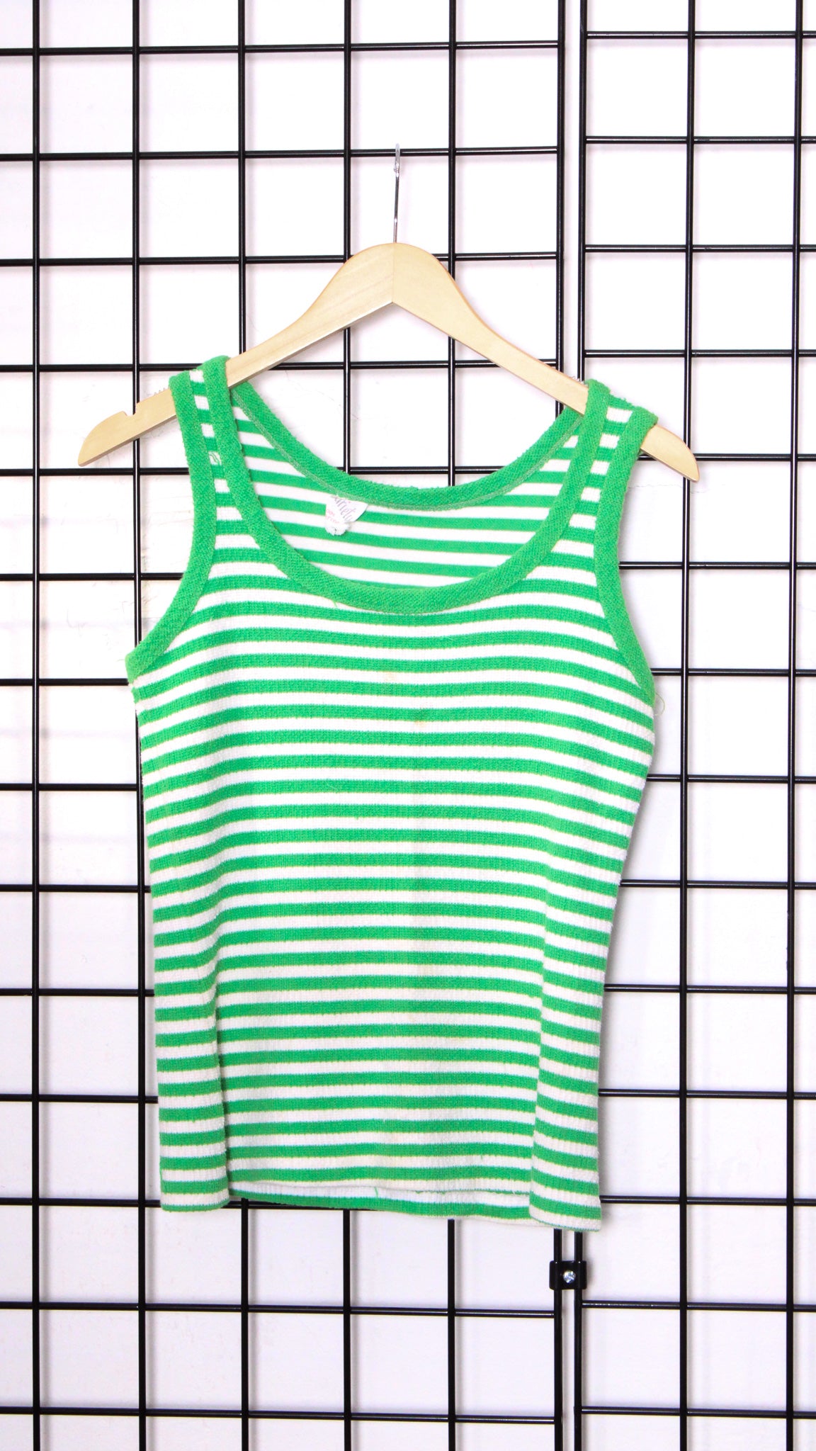 1960s Green White Cotton Terry Striped Ringer Tank