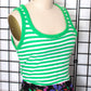 1960s Green White Cotton Terry Striped Ringer Tank